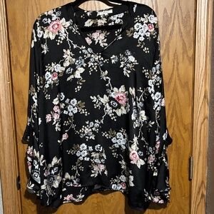 Maurices Black Floral Blouse 2X